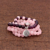 Bracelet mala 108 perles améthyste et quartz rose avec médaillon arbre de vie