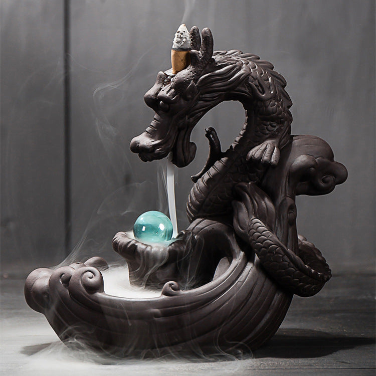 Porte encens effet nuages avec statue dragon chinois – Le Temple Yogi