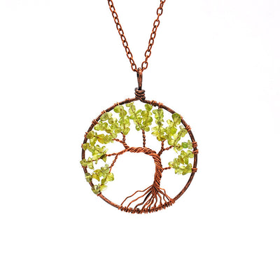 Collier et pendentif arbre de vie en olivine