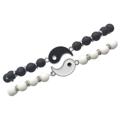 Bracelet pierres naturelles Yin Yang noir et blanc