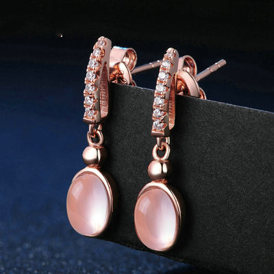 Boucles d'oreilles en argent 925 or rose avec cristaux roses et strass