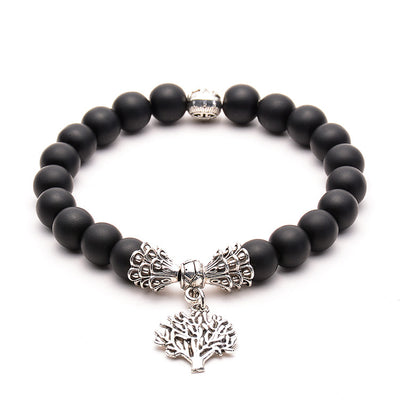 Bracelet en onyx avec pendentif arbre de vie