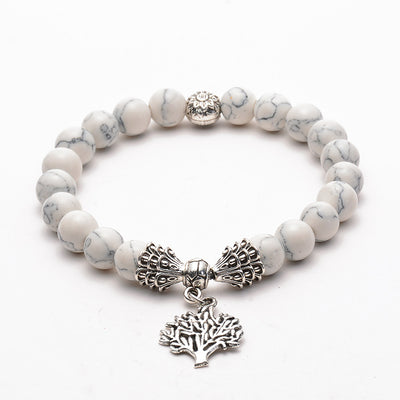 Bracelet en turquoise blanche avec pendentif arbre de vie