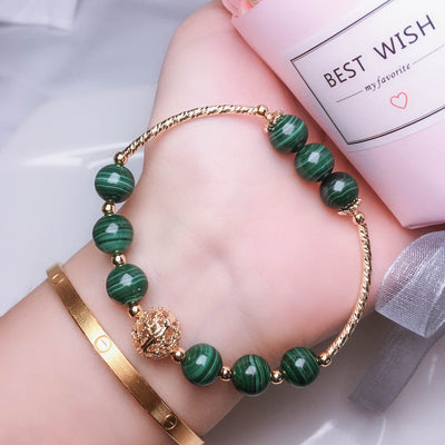 Bracelet en or 14k avec perles du malachite