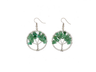 Boucles d'oreilles arbres avec cristaux verts