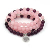 Bracelet mala 108 perles améthyste et quartz rose avec médaillon lotus