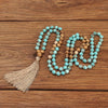 Collier Bracelet Mala Turquoise et Jaspe Paysage Beige avec Pompon